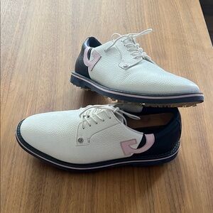 G/FORE White and Black Oxfords with Pink Accents